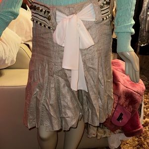 Gizia metallic linen embellished belt high low skirt EU 36